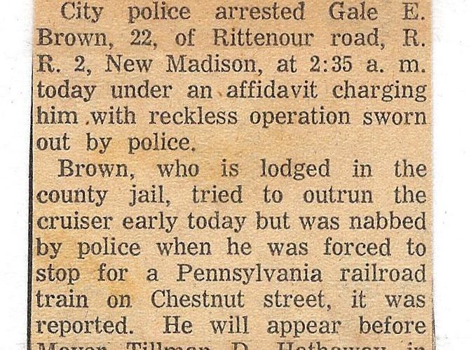 Gale E. Brown - Driver Jailed for Police Chase, c. 1961