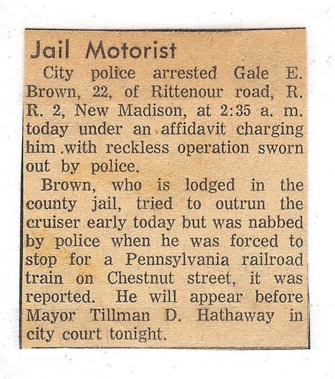 Gale E. Brown - Driver Jailed for Police Chase, c. 1961